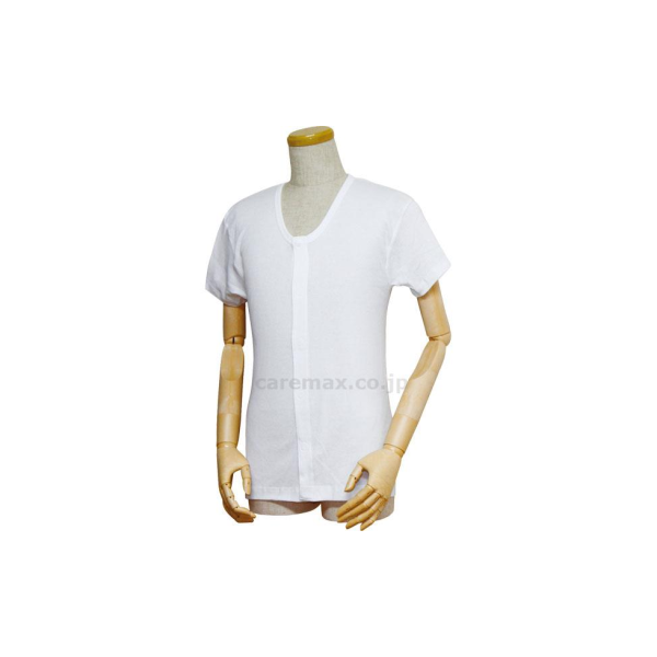 [U0410] 紳士前開きシャツ（ワンタッチテープ式）　半袖/43203　白　M