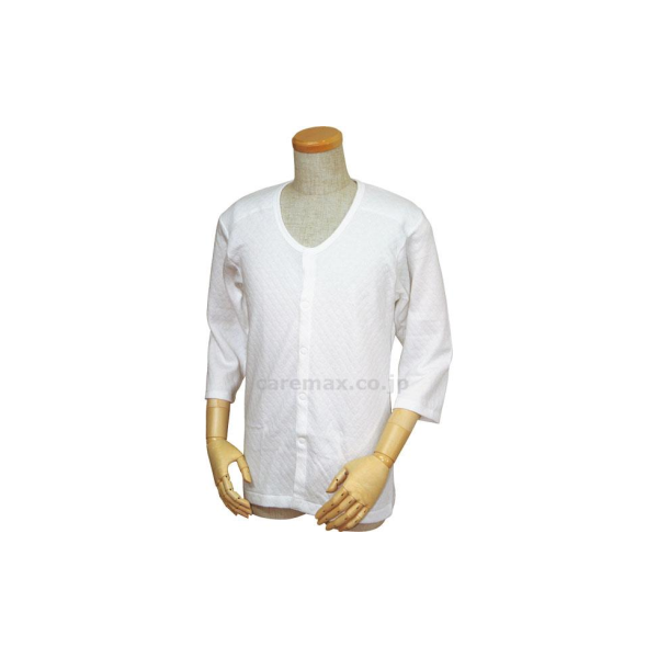 [U0241] キルト八分袖前開きシャツ（ワンタッチテープ式）　紳士用/W460　白　M